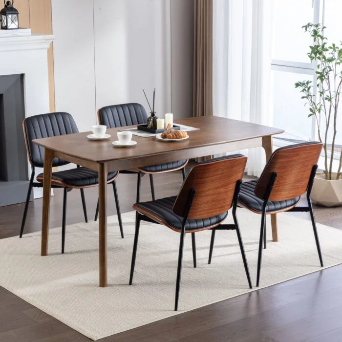 ELVA stühle Set – Walnuss Rückenlehne & Kunstleder Sitz – Bild 15