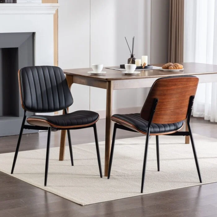 ELVA stühle Set – Walnuss Rückenlehne & Kunstleder Sitz – Bild 14