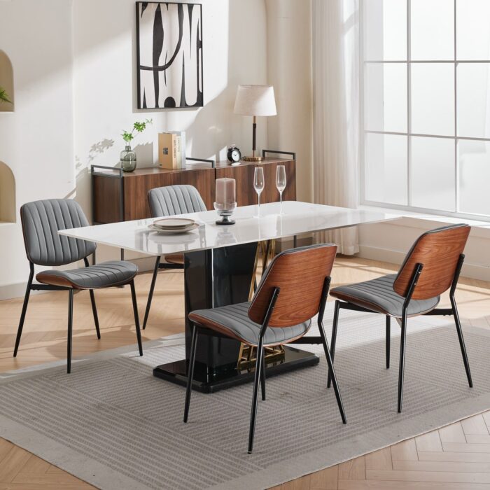 ELVA stühle Set – Walnuss Rückenlehne & Kunstleder Sitz – Bild 10