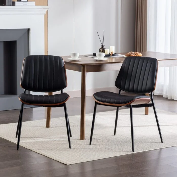 ELVA stühle Set – Walnuss Rückenlehne & Kunstleder Sitz – Bild 2
