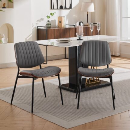 ELVA stühle Set – Walnuss Rückenlehne & Kunstleder Sitz