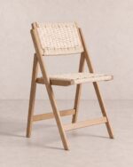 Klappstuhl BS002 aus Eichenholz mit Papierschnur-Geflecht, Natur – Bild 3