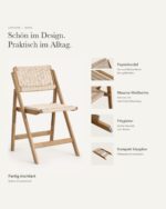 Klappstuhl BS002 aus Eichenholz mit Papierschnur-Geflecht, Natur – Bild 8