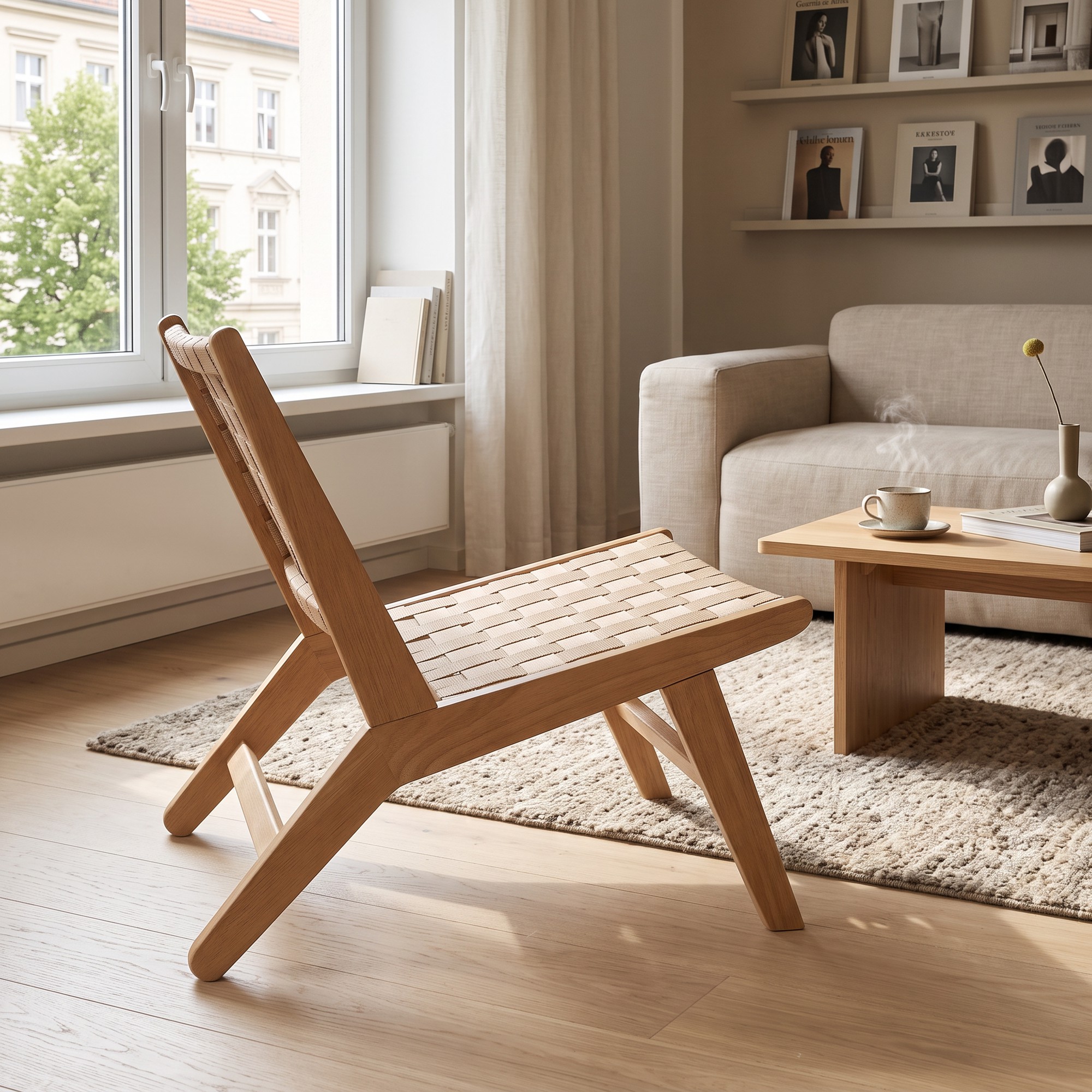 limhome-L56599 Loungesessel ZSH009 / ZSH010 – Buchenholz & Gurtgeflecht – Bild 1